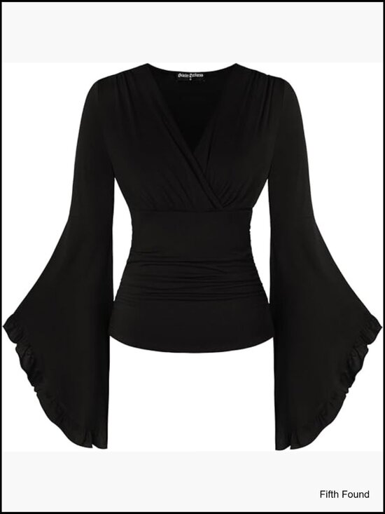 Tops - Bell Sleeve Blouse Renaissance Peasant Shirt Long Sleeve V Neck Top Women
